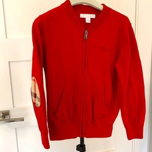 Burberry kids red cardigan sweater.
Size 6Y